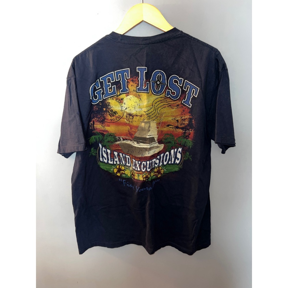 Saddlebred Mens Navy Get Lost Island Excursions Graphic T-Shirt Large Yacht Tee